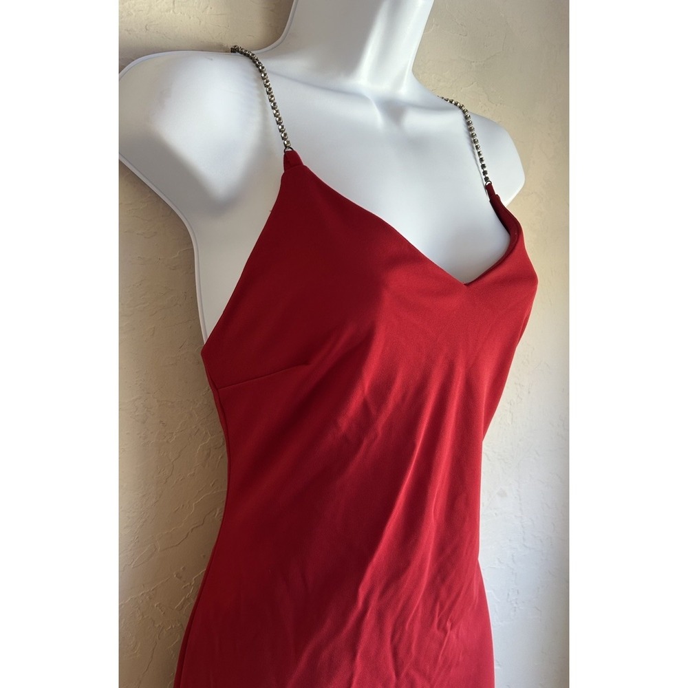 Vintage 90s Y2K Red Slip Dress M NWT Rhinestone Straps Party‎ Formal Glam - Picture 4 of 8